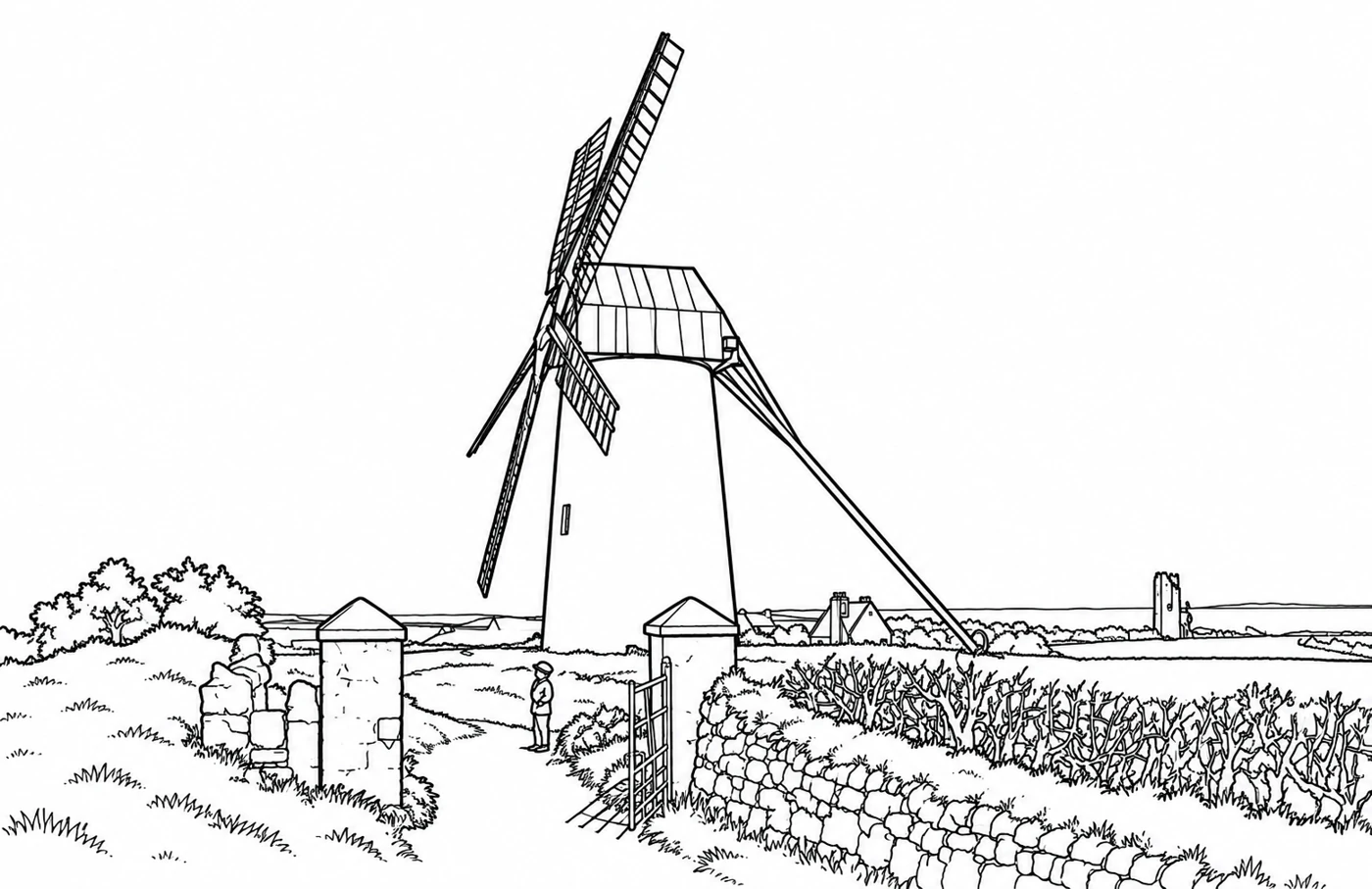 Actual colouring illustration of the windmill at Skerries