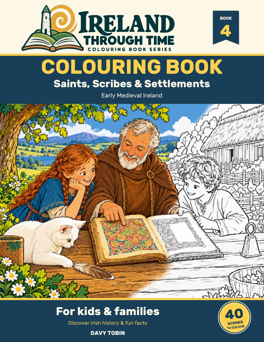 Saints, Scribes & Settlements — colouring book cover